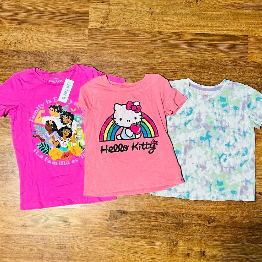Girls T-shirt Tops Bundle Size Medium M 7 8 Lot Disney Hello Kitty School Active